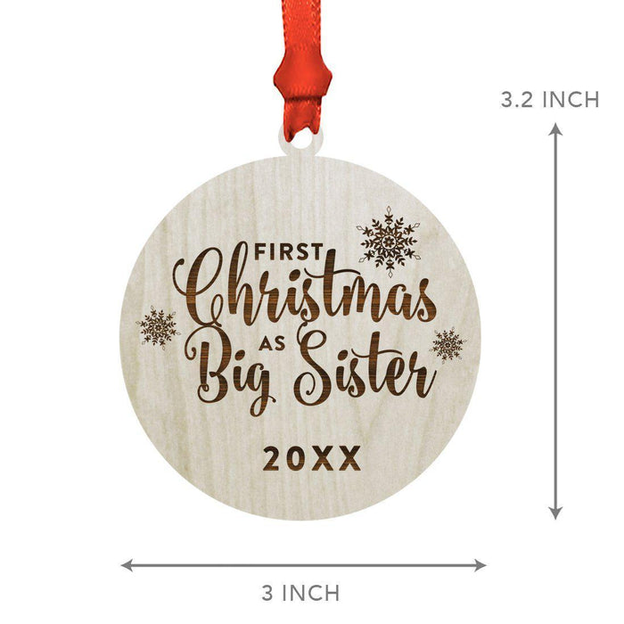 Laser Engraved Wood Christmas Ornament, First Christmas as Big Sister, Custom Year-Set of 1-Andaz Press-