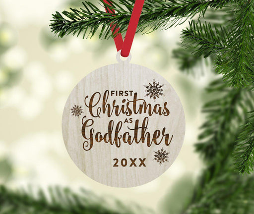 Laser Engraved Wood Christmas Ornament, First Christmas as Godfather, Custom Year-Set of 1-Andaz Press-