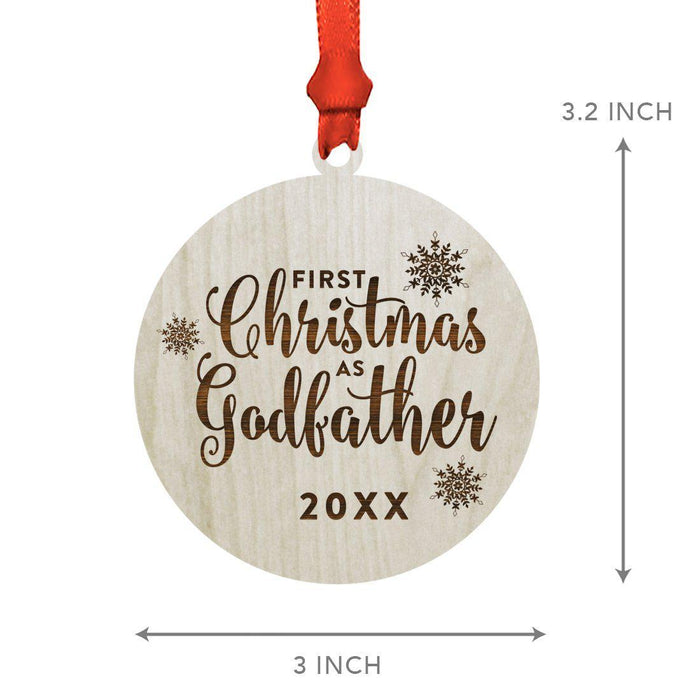 Laser Engraved Wood Christmas Ornament, First Christmas as Godfather, Custom Year-Set of 1-Andaz Press-