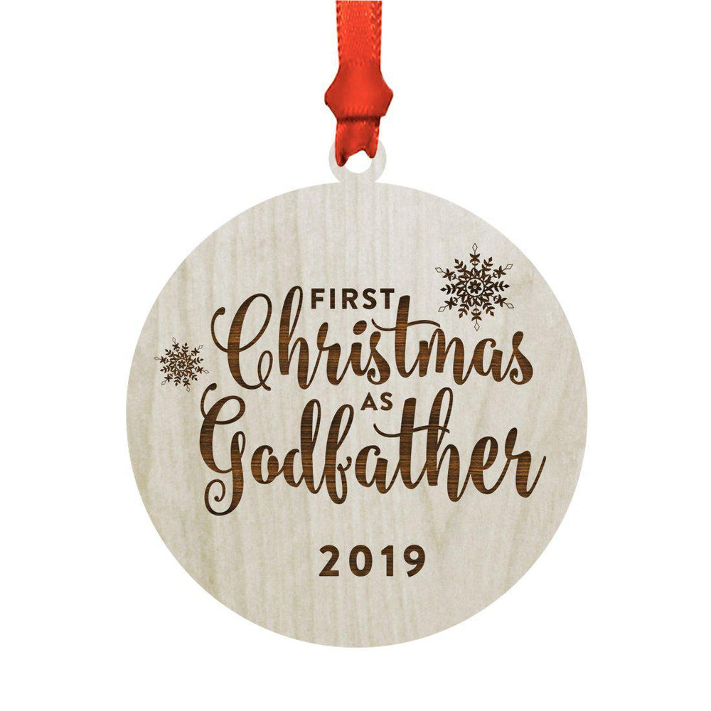 Laser Engraved Wood Christmas Ornament, First Christmas as Godfather, Custom Year-Set of 1-Andaz Press-