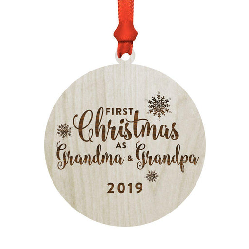 Laser Engraved Wood Christmas Ornament, First Christmas as Grandma & Grandpa, Custom Year-Set of 1-Andaz Press-