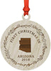 Laser Engraved Wood Christmas Ornament, First Christmas in Arizona, Custom Year-Set of 1-Andaz Press-