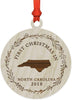 Laser Engraved Wood Christmas Ornament, First Christmas in North Carolina, Custom Year-Set of 1-Andaz Press-