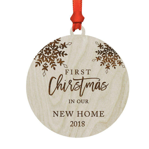 Laser Engraved Wood Christmas Ornament, First Christmas in Our New Home, Custom Year, Snowflakes-Set of 1-Andaz Press-