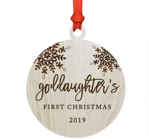 Laser Engraved Wood Christmas Ornament, Goddaughter's 1st Christmas, Custom Year, Snowflakes-Set of 1-Andaz Press-