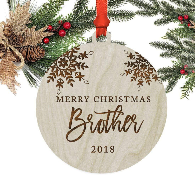Laser Engraved Wood Christmas Ornament, Merry Christmas Brother, Custom Year, Snowflakes-Set of 1-Andaz Press-