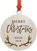 Laser Engraved Wood Christmas Ornament, Merry Christmas Gigi, Custom Year, Deer Antlers-Set of 1-Andaz Press-