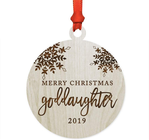 Laser Engraved Wood Christmas Ornament, Merry Christmas Goddaughter, Custom Year, Snowflakes-Set of 1-Andaz Press-