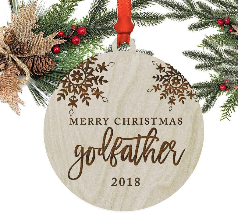 Laser Engraved Wood Christmas Ornament, Merry Christmas Godfather, Custom Year, Snowflakes-Set of 1-Andaz Press-