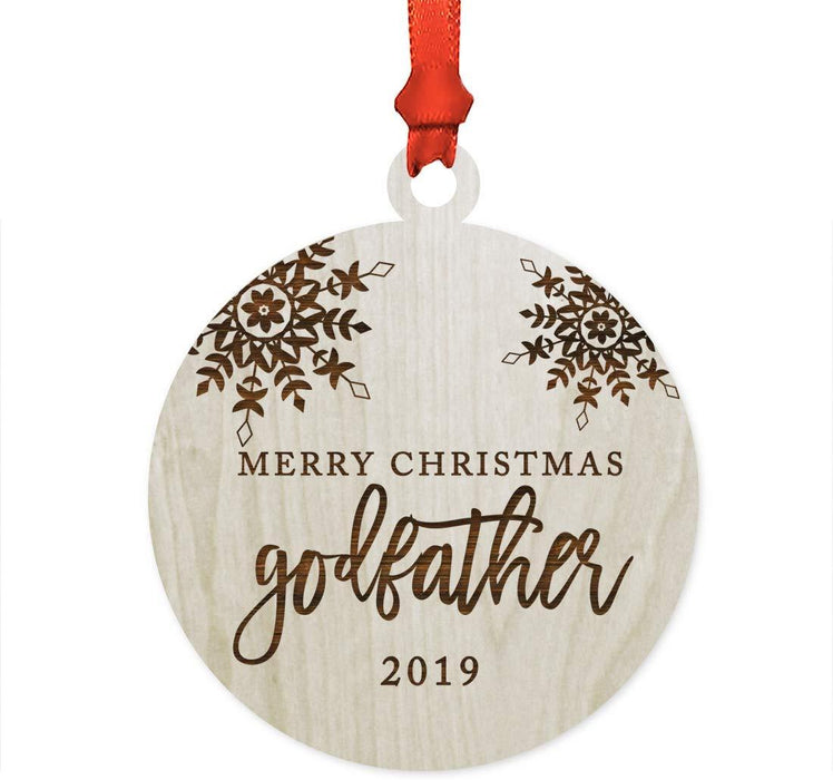 Laser Engraved Wood Christmas Ornament, Merry Christmas Godfather, Custom Year, Snowflakes-Set of 1-Andaz Press-