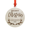 Laser Engraved Wood Christmas Ornament, Merry Christmas Godparents, Custom Year, Deer Antlers-Set of 1-Andaz Press-