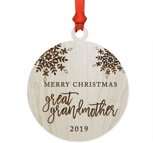 Laser Engraved Wood Christmas Ornament, Merry Christmas Great Grandmother, Custom Year, Snowflakes-Set of 1-Andaz Press-