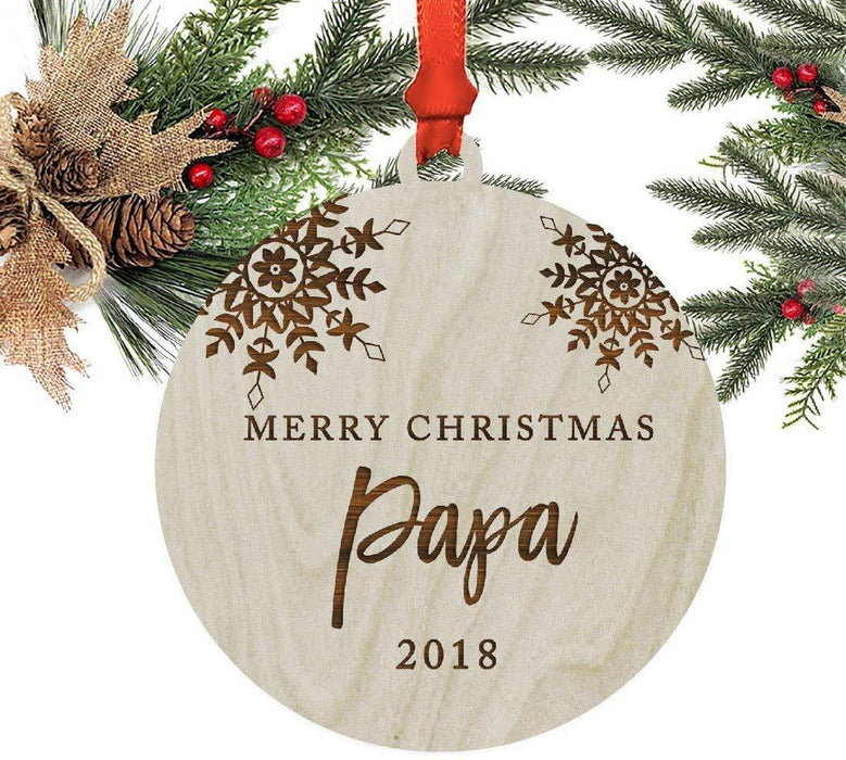 Laser Engraved Wood Christmas Ornament, Merry Christmas Papa, Custom Year, Snowflakes-Set of 1-Andaz Press-