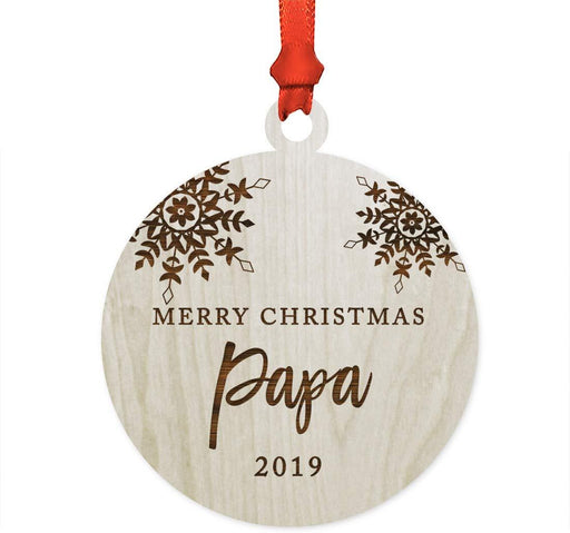 Laser Engraved Wood Christmas Ornament, Merry Christmas Papa, Custom Year, Snowflakes-Set of 1-Andaz Press-