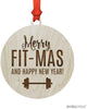 Laser Engraved Wood Christmas Ornament, Merry Fit-mas and a Happy New Year, Dumbell Graphic-Set of 1-Andaz Press-