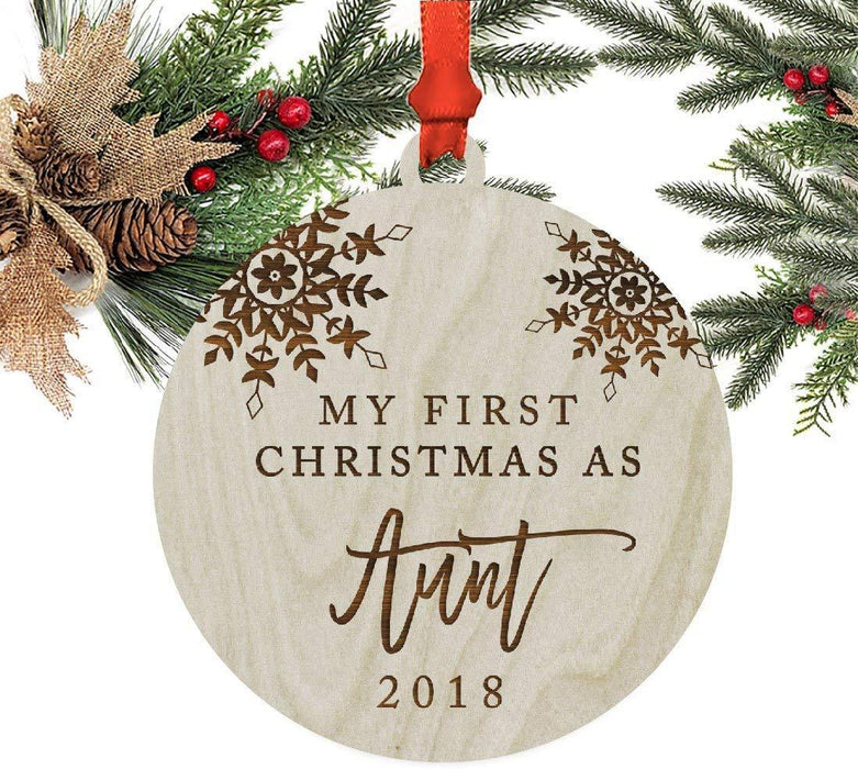 Laser Engraved Wood Christmas Ornament, My First Christmas As Aunt, Custom Year, Snowflakes-Set of 1-Andaz Press-