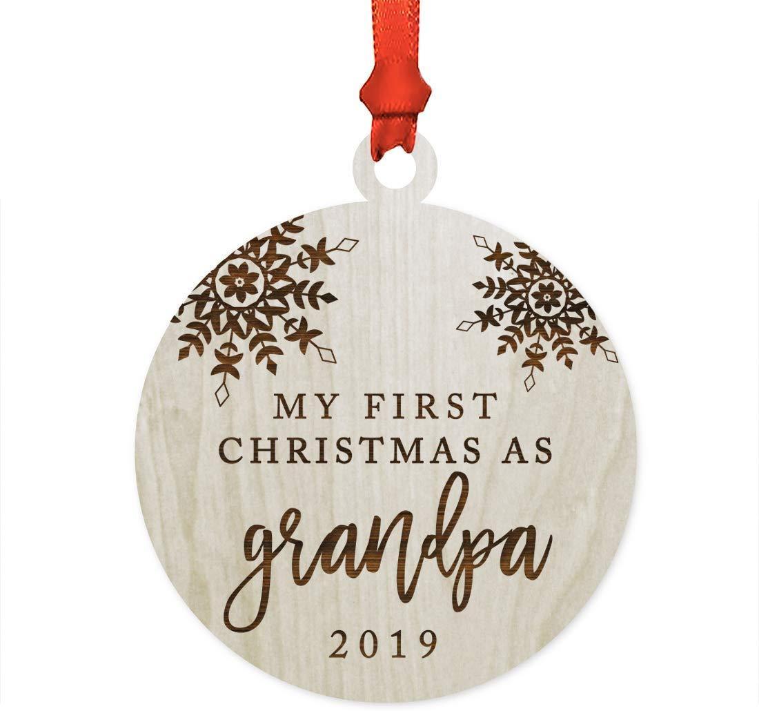 Laser Engraved Wood Christmas Ornament, My First Christmas As Grandpa, Custom Year, Snowflakes-Set of 1-Andaz Press-
