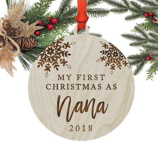 Laser Engraved Wood Christmas Ornament, My First Christmas As Nana, Custom Year, Snowflakes-Set of 1-Andaz Press-