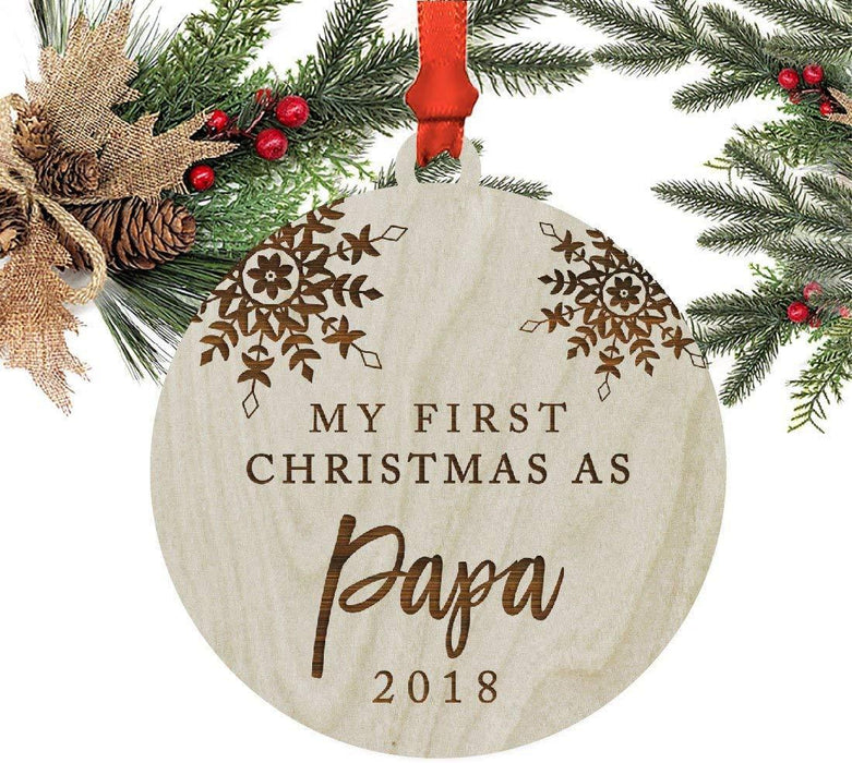 Laser Engraved Wood Christmas Ornament, My First Christmas As Papa, Custom Year, Snowflakes-Set of 1-Andaz Press-