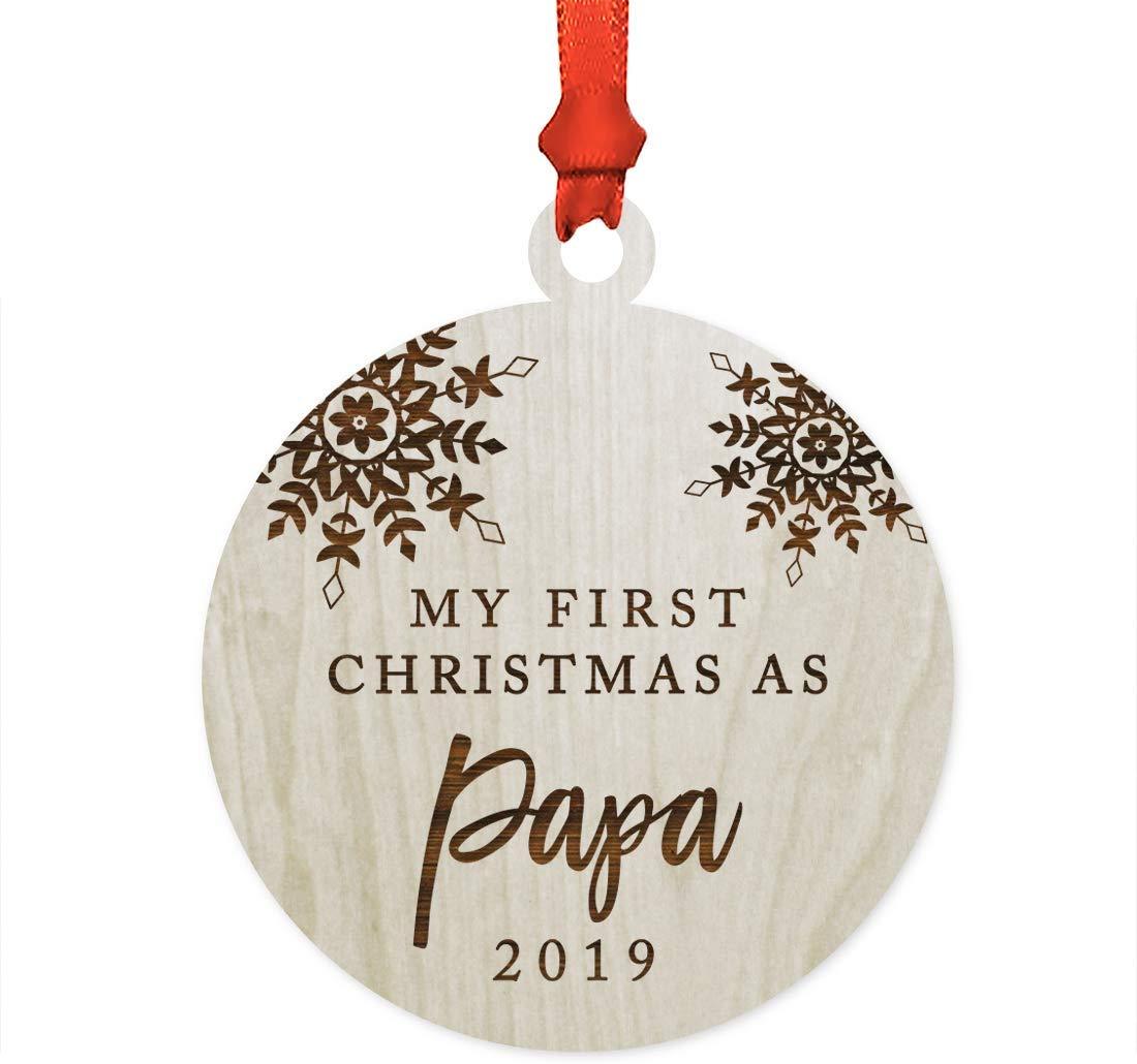 Laser Engraved Wood Christmas Ornament, My First Christmas As Papa, Custom Year, Snowflakes-Set of 1-Andaz Press-