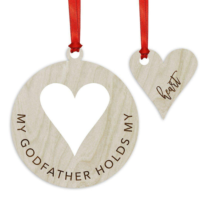 Laser Engraved Wood Christmas Ornament, My Godfather Holds My Heart-Set of 1-Andaz Press-