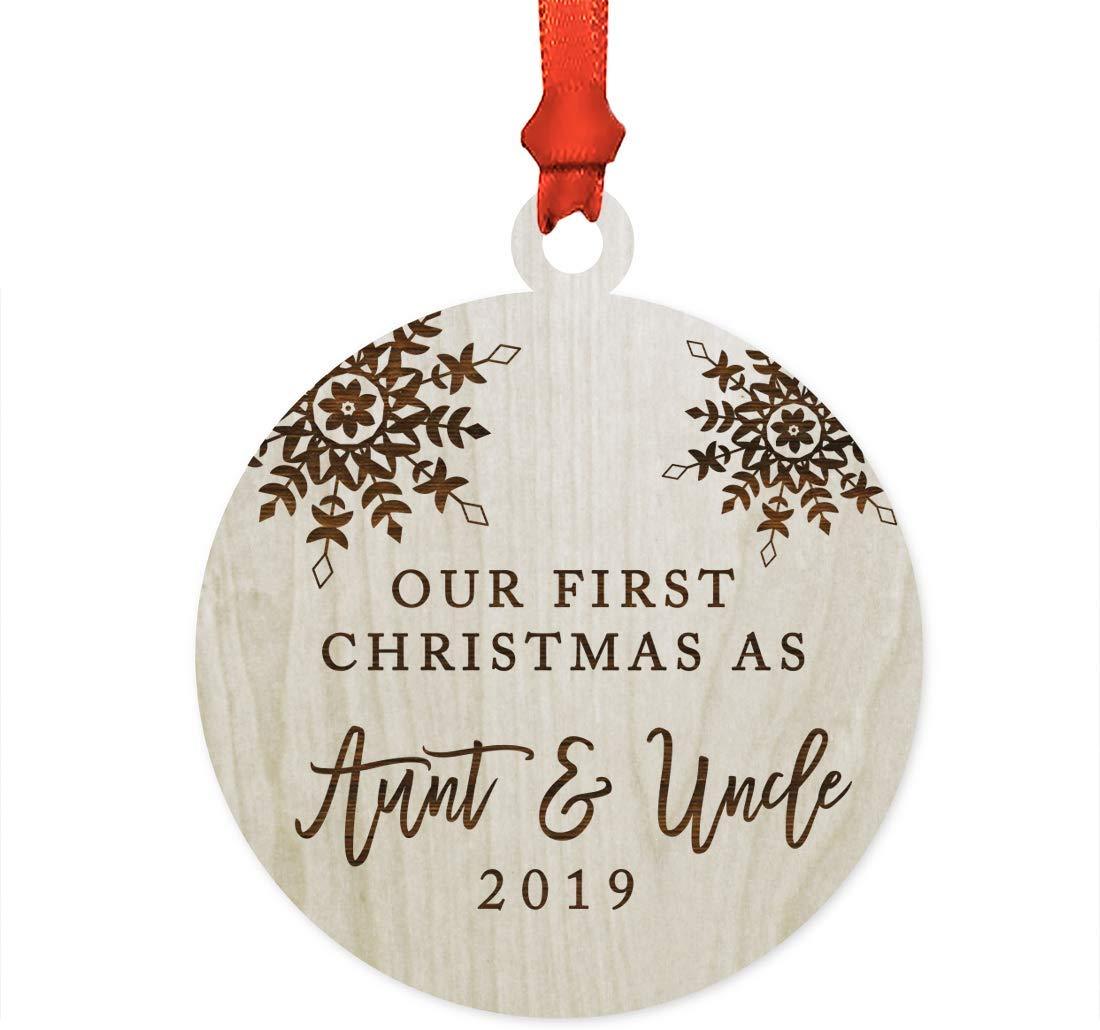 Laser Engraved Wood Christmas Ornament, Our First Christmas As Aunt and Uncle, Custom Year, Snowflakes-Set of 1-Andaz Press-