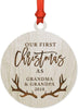 Laser Engraved Wood Christmas Ornament, Our First Christmas As Grandma and Grandpa, Custom Year, Deer Antlers-Set of 1-Andaz Press-