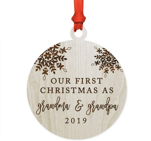 Laser Engraved Wood Christmas Ornament, Our First Christmas As Grandma and Grandpa, Custom Year, Snowflakes-Set of 1-Andaz Press-