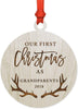 Laser Engraved Wood Christmas Ornament, Our First Christmas As Grandparents, Custom Year, Deer Antlers-Set of 1-Andaz Press-
