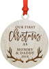 Laser Engraved Wood Christmas Ornament, Our First Christmas As Mommy and Daddy, Custom Year, Deer Antlers-Set of 1-Andaz Press-
