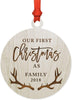 Laser Engraved Wood Christmas Ornament, Our First Christmas as a Family, Custom Year, Deer Antlers-Set of 1-Andaz Press-