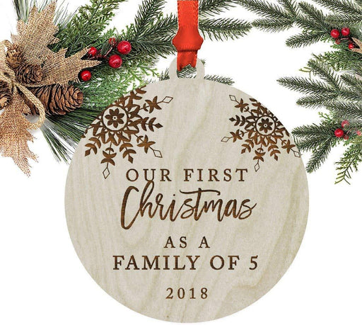 Laser Engraved Wood Christmas Ornament, Our First Christmas as a Family of Five, Custom Year, Snowflakes-Set of 1-Andaz Press-