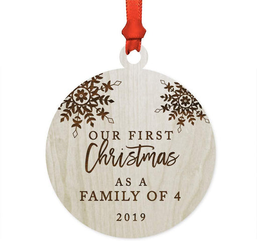 Laser Engraved Wood Christmas Ornament, Our First Christmas as a Family of Four, Custom Year, Snowflakes-Set of 1-Andaz Press-