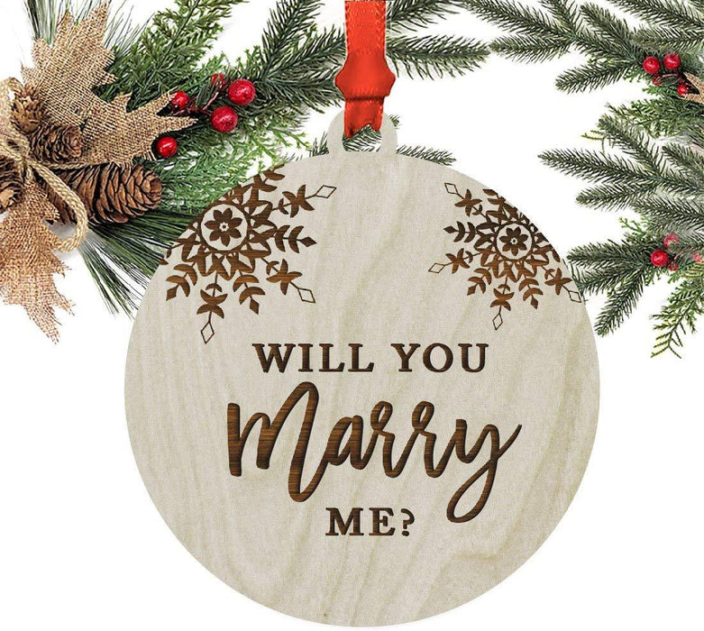 Laser Engraved Wood Christmas Ornament, Will You Marry Me?, Snowflakes-Set of 1-Andaz Press-