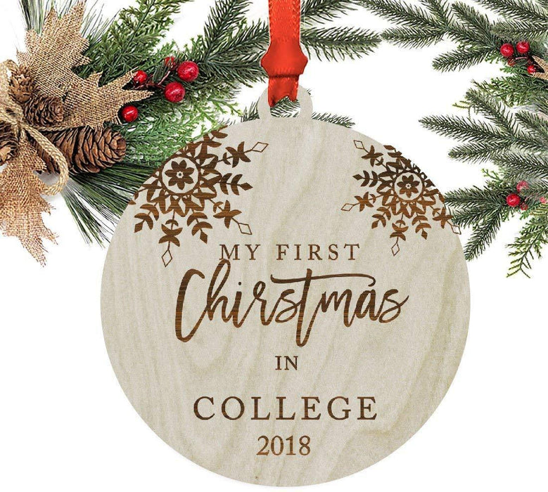 Laser Engraved Wood Ornament, My First Christmas in College, Custom Year, Snowflakes-Set of 1-Andaz Press-