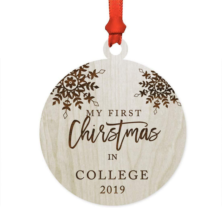 Laser Engraved Wood Ornament, My First Christmas in College, Custom Year, Snowflakes-Set of 1-Andaz Press-