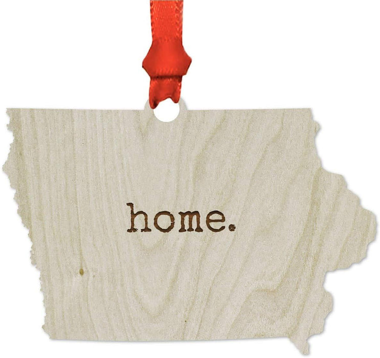 Laser Engraved Wood US State Christmas Ornament, Home-Set of 1-Andaz Press-Iowa-