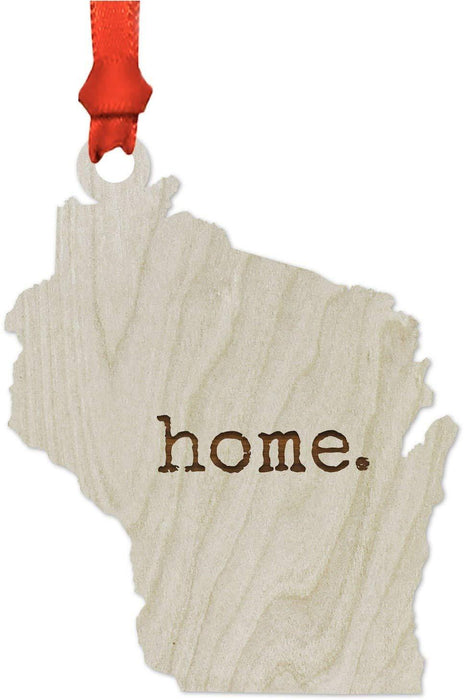 Laser Engraved Wood US State Christmas Ornament, Home-Set of 1-Andaz Press-Wisconsin-