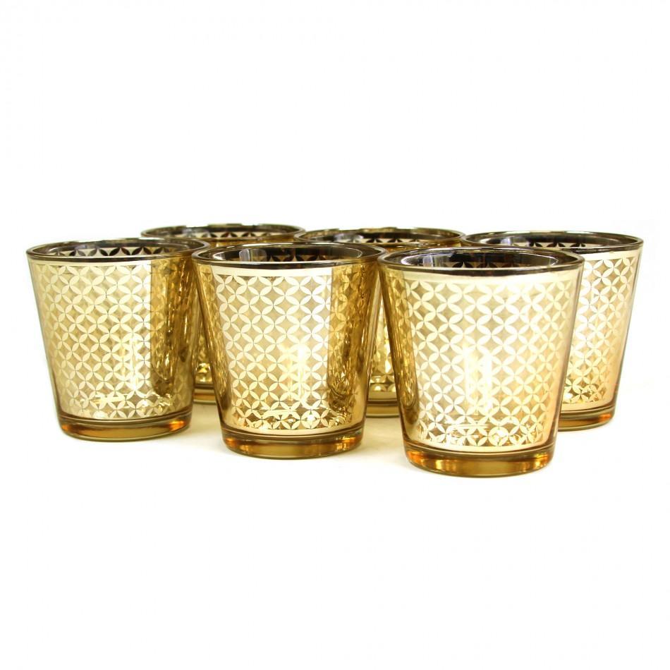 Lattice Glass Votive Candle Holders-Sold By Case-Koyal Wholesale-Gold-2.75" D x 3" H-
