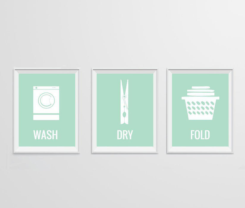 Laundry Room Wall Art Decor Graphic Signs & Prints-Set of 1-Andaz Press-Wash, Dry, Fold, 3-Pack-