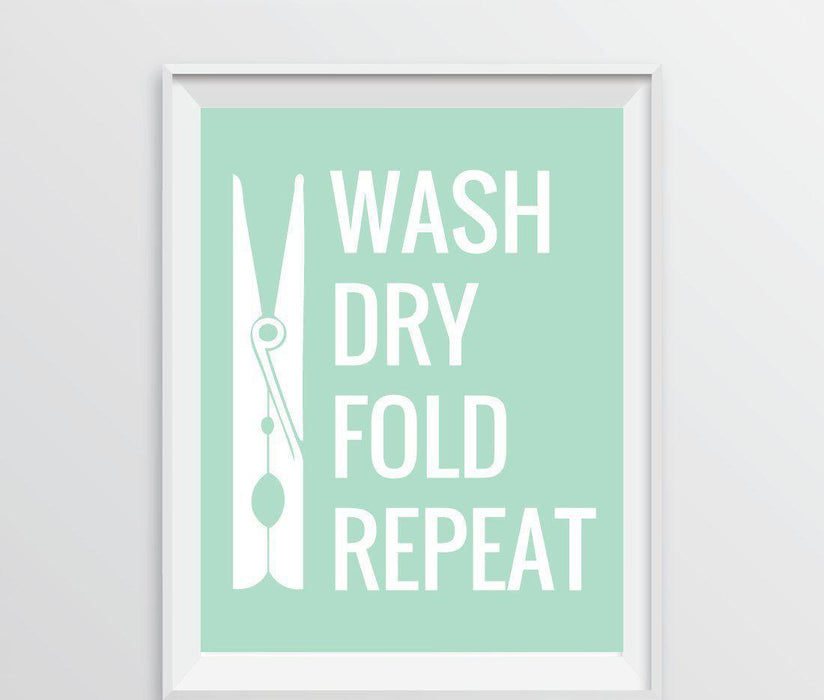 Laundry Room Wall Art Decor Graphic Signs & Prints-Set of 1-Andaz Press-Wash Dry Fold Repeat Clothespins Graphic-
