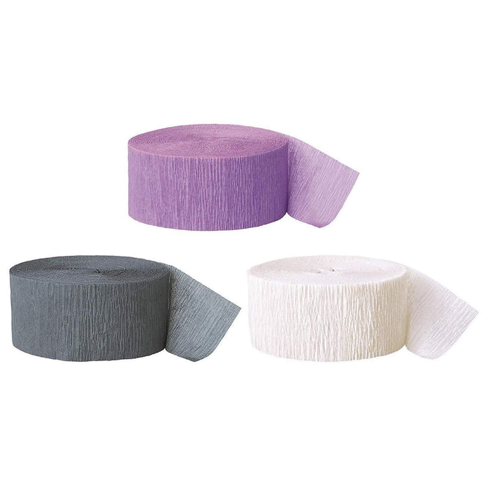 Lavender, Gray, White Crepe Paper Streamer Hanging Decorative Kit-Set of 3-Andaz Press-