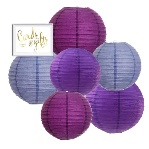 Lavender, Plum Purple, Royal Purple Hanging Paper Lanterns Decorative Kit-Set of 6-Andaz Press-