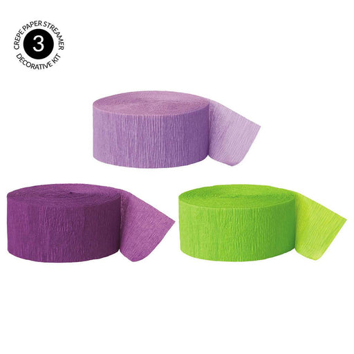 Lavender, Royal Purple, Kiwi Green Crepe Paper Streamer Hanging Decorative Kit-Set of 3-Andaz Press-