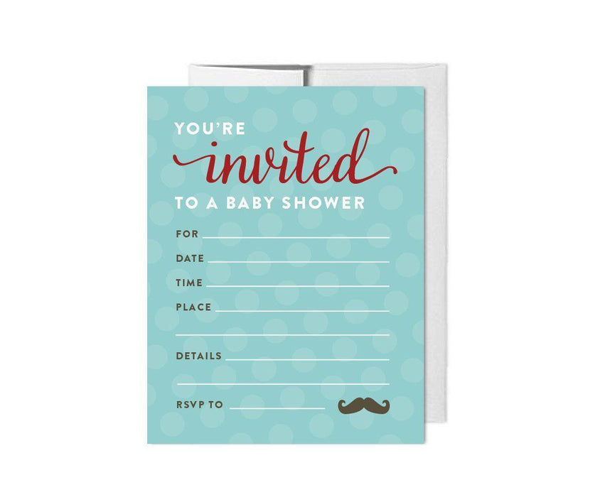 Lil Man Mustache Boy Baby Shower Blank Invitations-Set of 20-Andaz Press-
