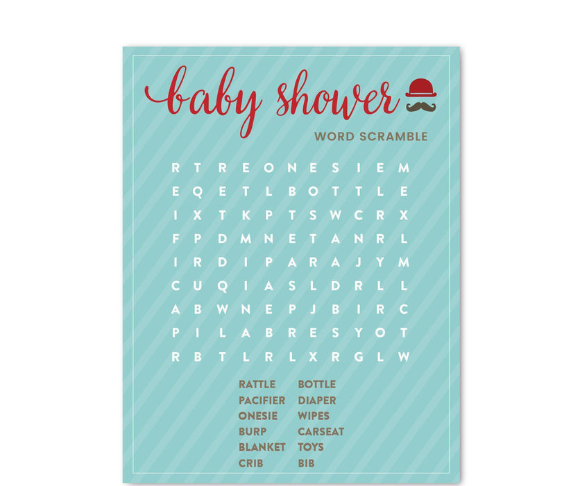 Lil Man Mustache Boy Baby Shower Games & Fun Activities-Set of 1-Andaz Press-Word Search-