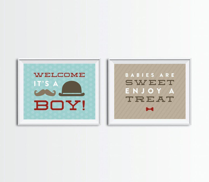 Lil Man Mustache Boy Baby Shower Party Signs, 2 Pack-Set of 2-Andaz Press-Welcome | Enjoy A Treat-