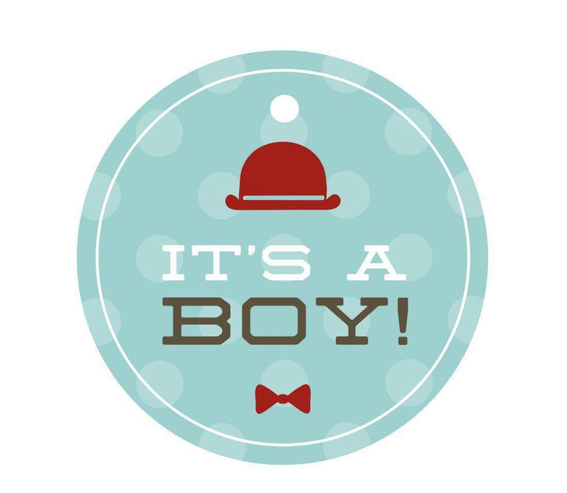 Lil Man Mustache Boy Baby Shower Round Circle Gift Tags-Set of 24-Andaz Press-