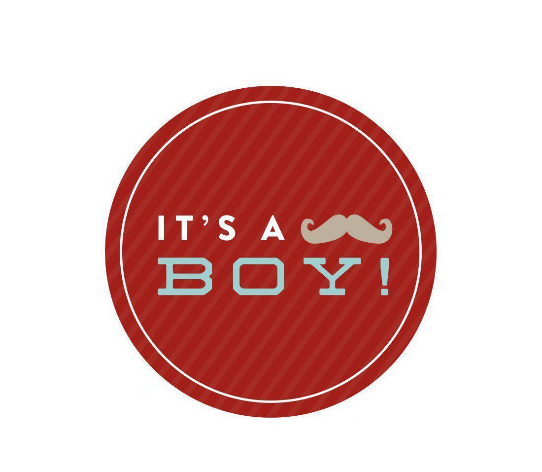 Lil Man Mustache Boy Baby Shower Round Label Stickers-Set of 40-Andaz Press-It's A Boy-