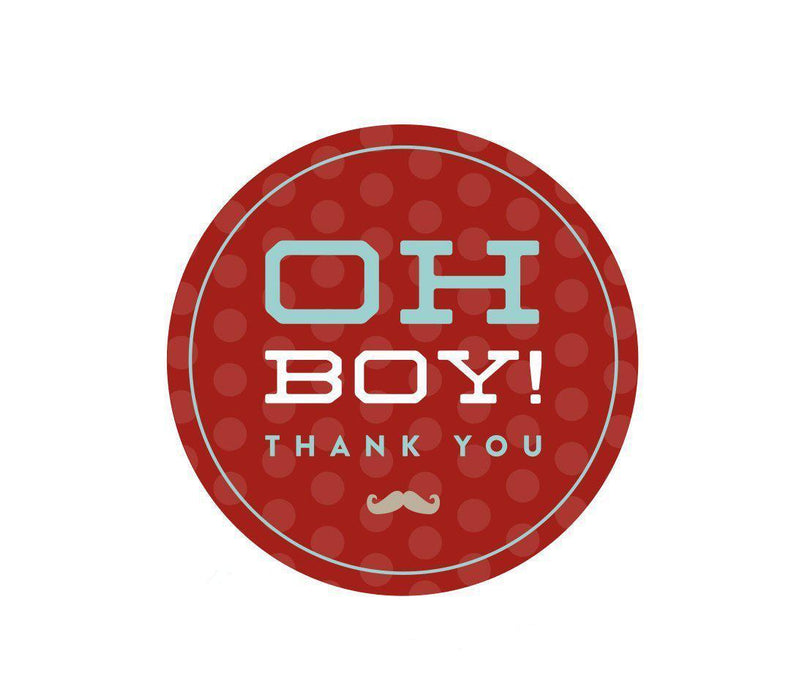 Lil Man Mustache Boy Baby Shower Round Label Stickers-Set of 40-Andaz Press-Thank You-